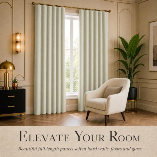 DECOLURE 100% Blackout Linen Curtains 120 Inches Long | Natural