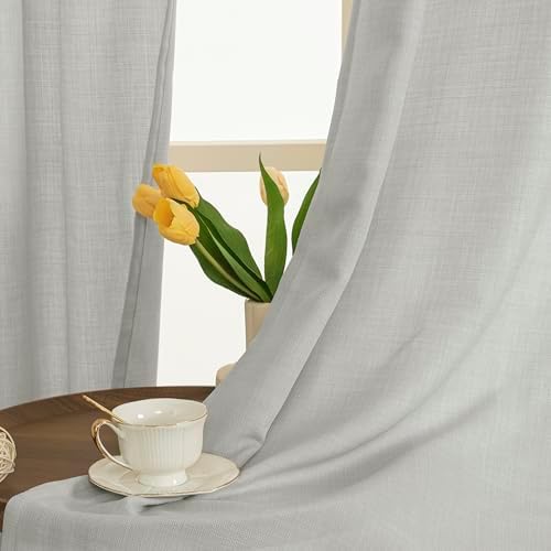 LAMIT 63 Inch Light Grey Semi Sheer Linen Curtains for Bedroom 2