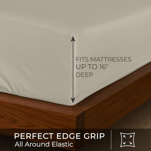 RUVANTI 100% Cotton Fitted Queen Sheets, Percale Weave – Mocha Taupe
