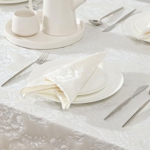 Laura Ashley Wrinkle Resistant Annaleigh Tablecloth, 60" x 102", Ivory