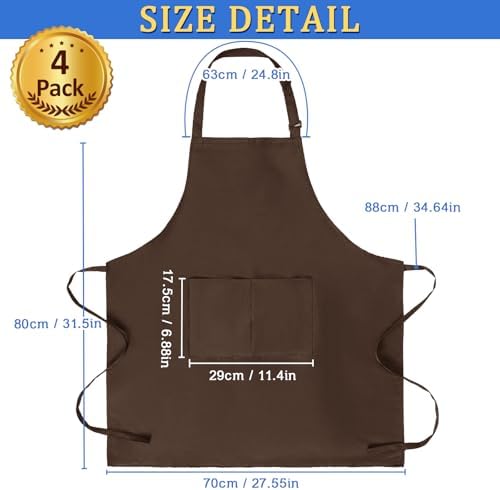 4 Pack Chef Apron, Adjustable Apron with 2 Pockets, Unisex