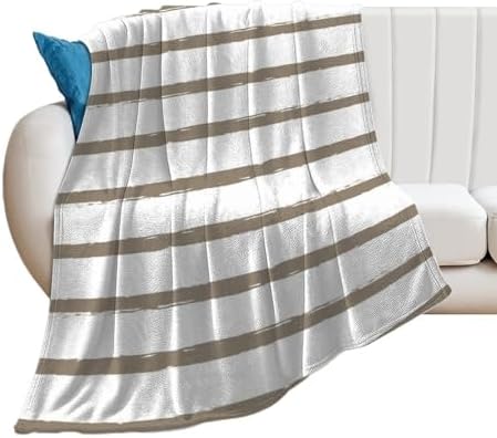 Plush Throw Blanket, Textured Stripes Lines Taupe Beige Modern Throws