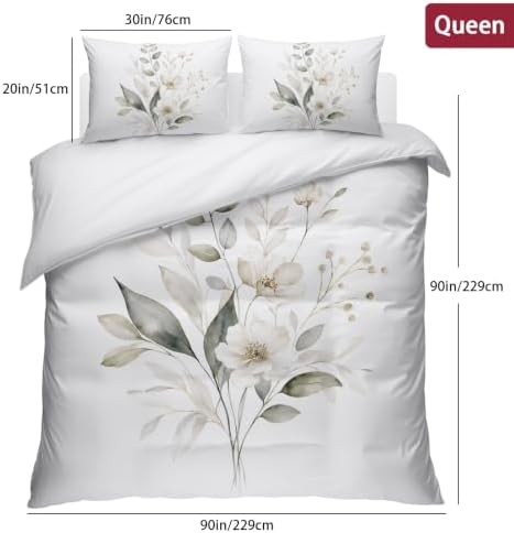 Duvet Cover Queen Size, Farmhouse Leaves 3-Piece Bedding
