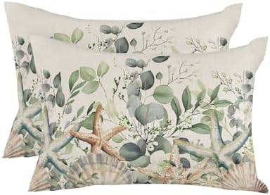 12x20 Outdoor Pillows Set of 2, Spring Eucalyptus Coastal Waterproof
