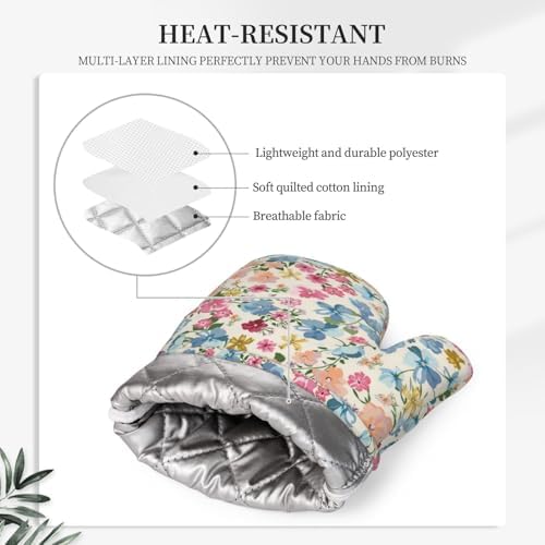 Wild Flowers Floral Meadow Oven Mitts and Pot Holders Set of 4