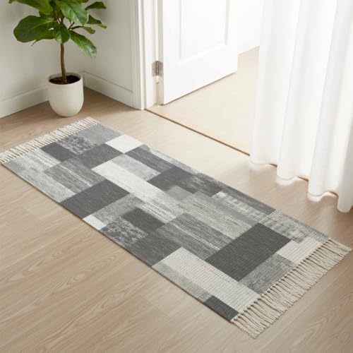 Gray Wood Plank Hallway Runner Rug 2'x5', Retro Rustic Wooden