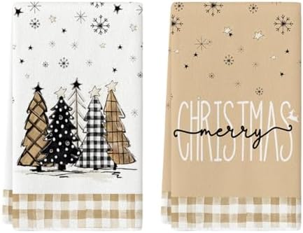 Artoid Mode Brown Plaid Christmas Kitchen Towels Set of 2 18x26 Inch