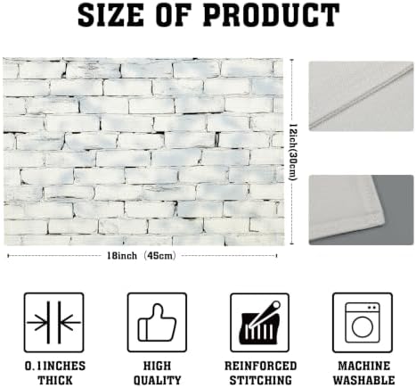 White Brick wall Placemats Set of 8 - Durable Soft Washable Table