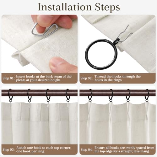 Joywell Extra Long Linen Pinch Pleated Curtains 120 Inch 4 Panels