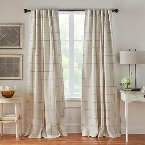 Brighton Windowpane Plaid Blackout Window Curtain Panel, Linen - 52" W
