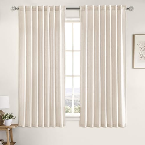 MIULEE Non-See-Through Privacy Linen Curtains 52W x 63L Inch Cream