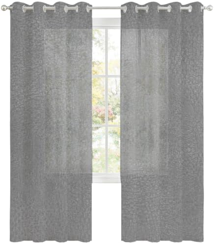 Gray Grain Texture Sheer Curtains 63 Inch Long 2 Panels, Vintage