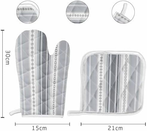 Quilted Cotton Terry Cloth Oven Mitt, Pot Holder Grey Gradient Strips