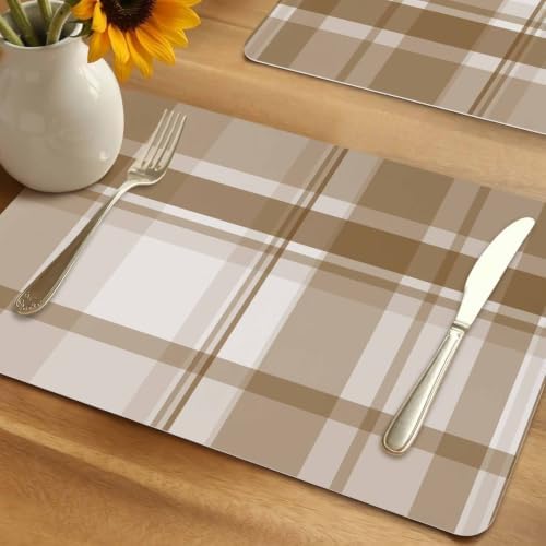 Vintage Beige Brown Plaid Leather Placemats Set of 6,12x18
