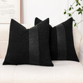 18x18 Black Boucle Throw Pillow Covers with Leather Accent, 2 PC
