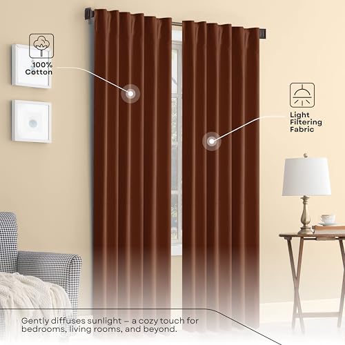 Brown Solid Panel Curtains, 96 Inches Long, Set of 2, 100% Cotton