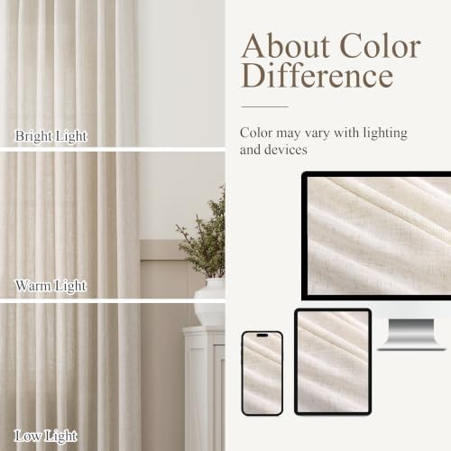 Aersas Linen Curtains 52x84 Inch Long for Living Room Bedroom, Beige