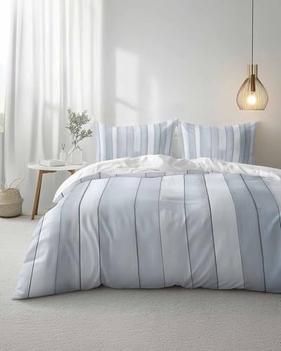 Duvet Cover Set Queen, Grey White Wood Grain 3 Piece Bedding Set