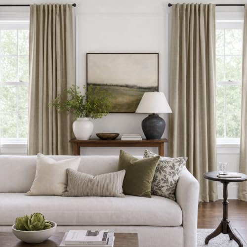 Faux Linen Total Blackout Curtains for Bedroom 96 Inches Long, Plaza