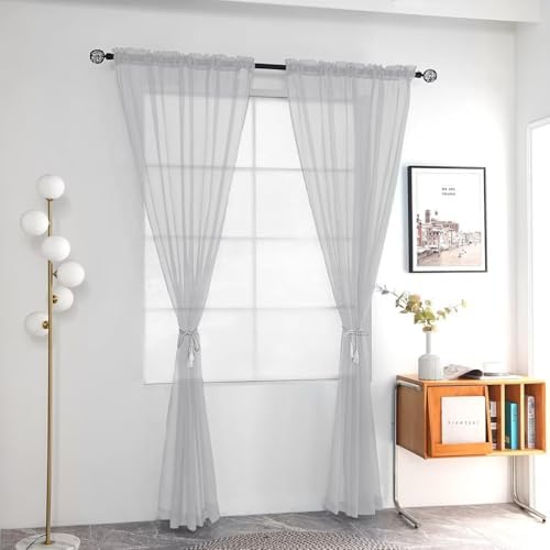 youleyar Solid Sheer Rod Pocket Curtain Voile Draperies 2 Panels White