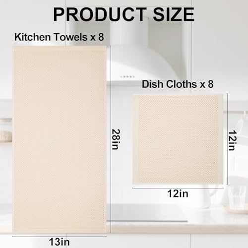 Homaxy 16 Pack 100% Cotton Kitchen Towels and Dishcloths Set, Beige