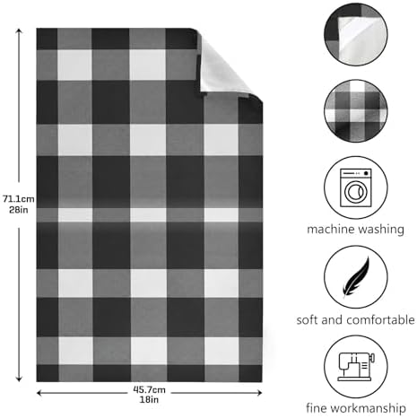 Kitchen Towels and Dishcloths Set, Black White Grey Plaid
