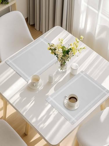 Placemats Set of 8 for Dining Table, Solid Color Light Gray Washable