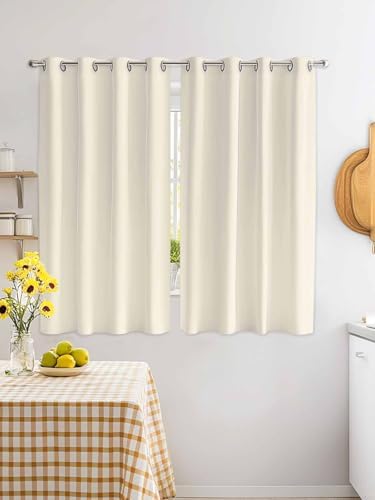 Cream Window Curtain Panels 84 Inches Long, Farmhouse Solid Beige