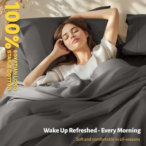 Shilucheng 100% Egyptian Long-Staple Cotton King Size Sheets 6 Piece