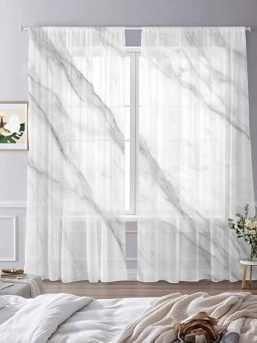Sheer Curtains 108 Inches Long 2 Panels Set for Living Room, Marble