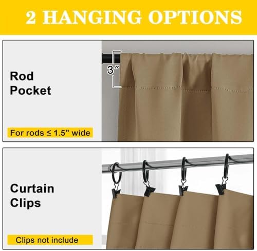 Taupe Blackout Curtains 84 Inch Length 2 Panels Set, Soft Solid