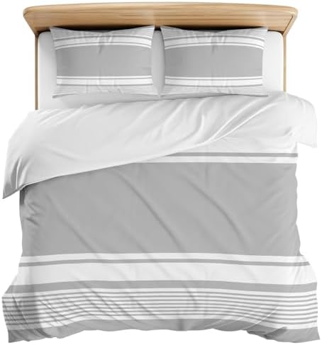 3 Pieces Bedding Set King Size, Farmhouse Grey Soft Duvet Covers Set