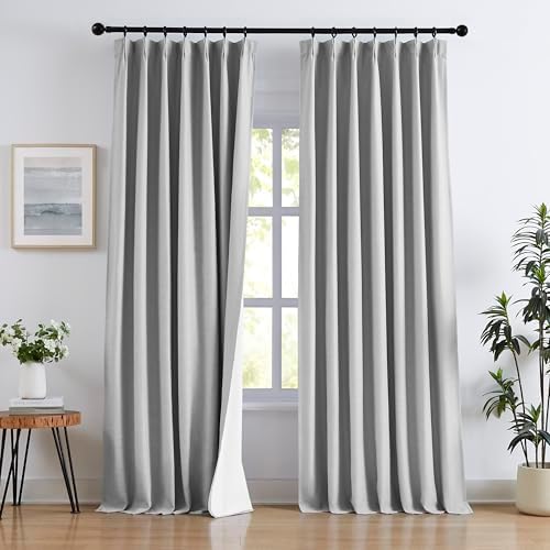 Grey Pinch Pleated Back Tab Memory Trained Full Blackout Curtains 84"