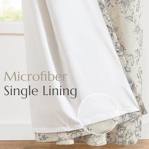 jinchan Floral Lined Linen Curtains 108 Long for Living Room 2 Panels