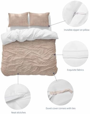 LooPoP Duvet Cover Set Queen Size Beige Linen Comforter Sets 3 Pieces
