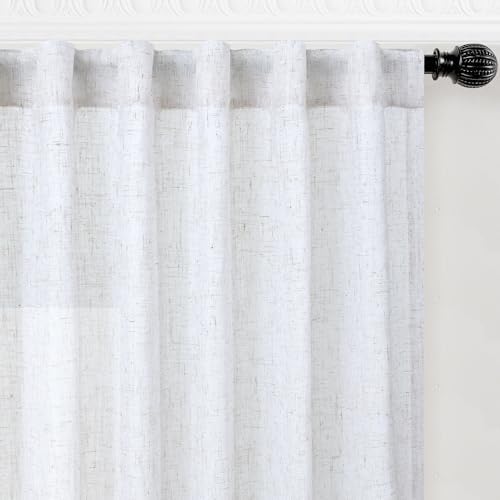 decorUhome Linen Semi Sheer Curtains 108 Inch Long, 2 Panels Light