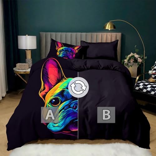 King Duvet Cover Set French Bulldog Line Soft Microfiber Reversible