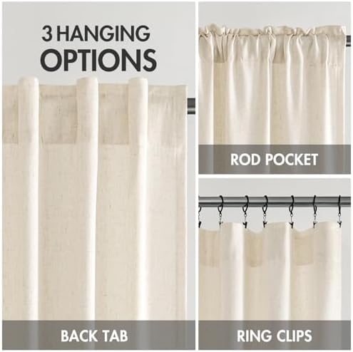 MIULEE Non-See-Through Privacy Linen Curtains 52Wx108L Inch Cream