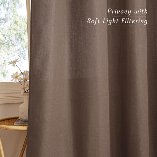 NICETOWN Linen Brown Curtains 96 inch Long, Grommet Privacy Added