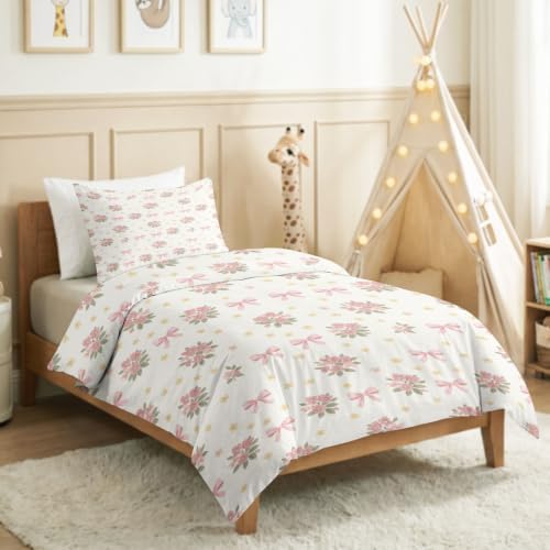 King Duvet Cover Set Soft Microfiber Pink Flowers