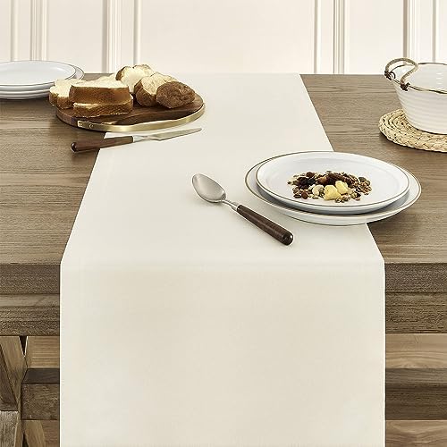 ZeeMart Basic Linen Style Table Runner, 14x60 Inch Ivory