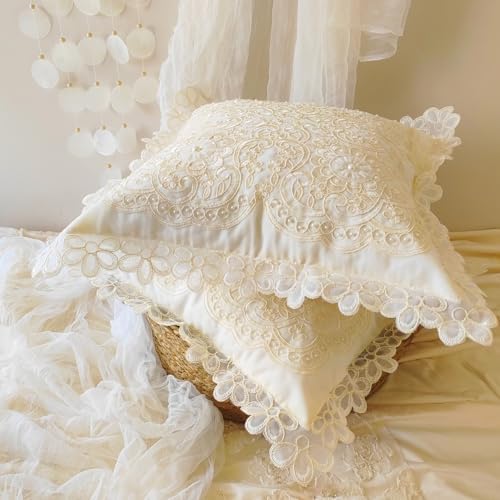 Floral Beaded Throw Pillow Cover Embroidery French Style Pillowcase