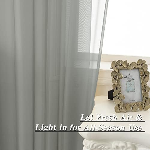 HUTO Sage Grey Sheer Curtains 96 Inches Long Rod Pocket Window Sheer