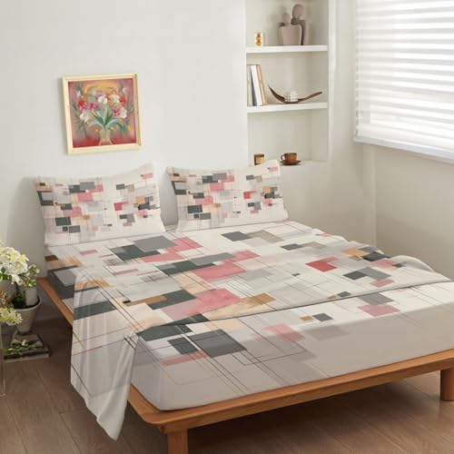Shrahala Abstract Minimalist Art Twin XL 4 Piece Sheets Set, Geometric
