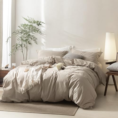BDEAR 3Pcs Linen Grey Duvet Cover California King Size 104" W x 98" L