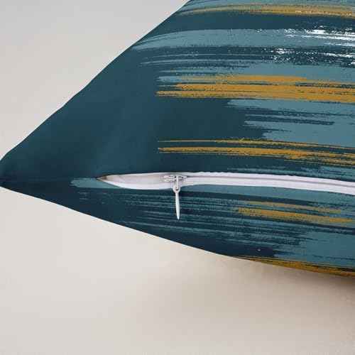 Teal White Yellow Throw Pillow Covers 22x22 Set of 2 Modern Oil