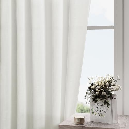 Ivory Linen Curtains 108 Inches Long 2 Panels Back Tab Pocket Modern