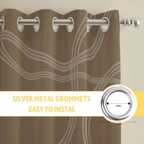Taupe Line Art Window Curtains Panels with Silver Grommet, Modern