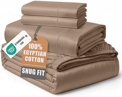 LANE LINEN Cooling Sheets Queen 100% Egyptian Cotton Sateen - Taupe