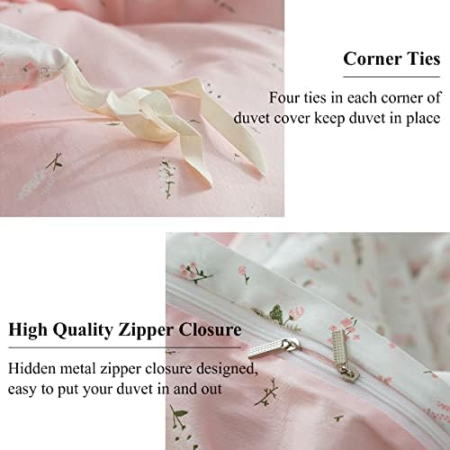 EAVD Vintage Style Garden Pink Floral Duvet Cover Queen 100% Cotton